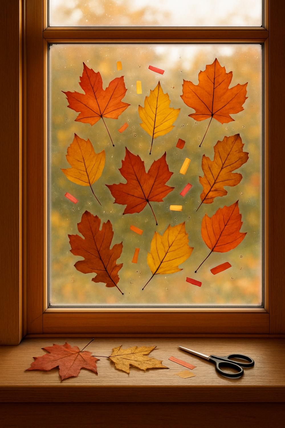 Bastle mit Kindern: Bunte Fensterbilder aus Herbstblättern