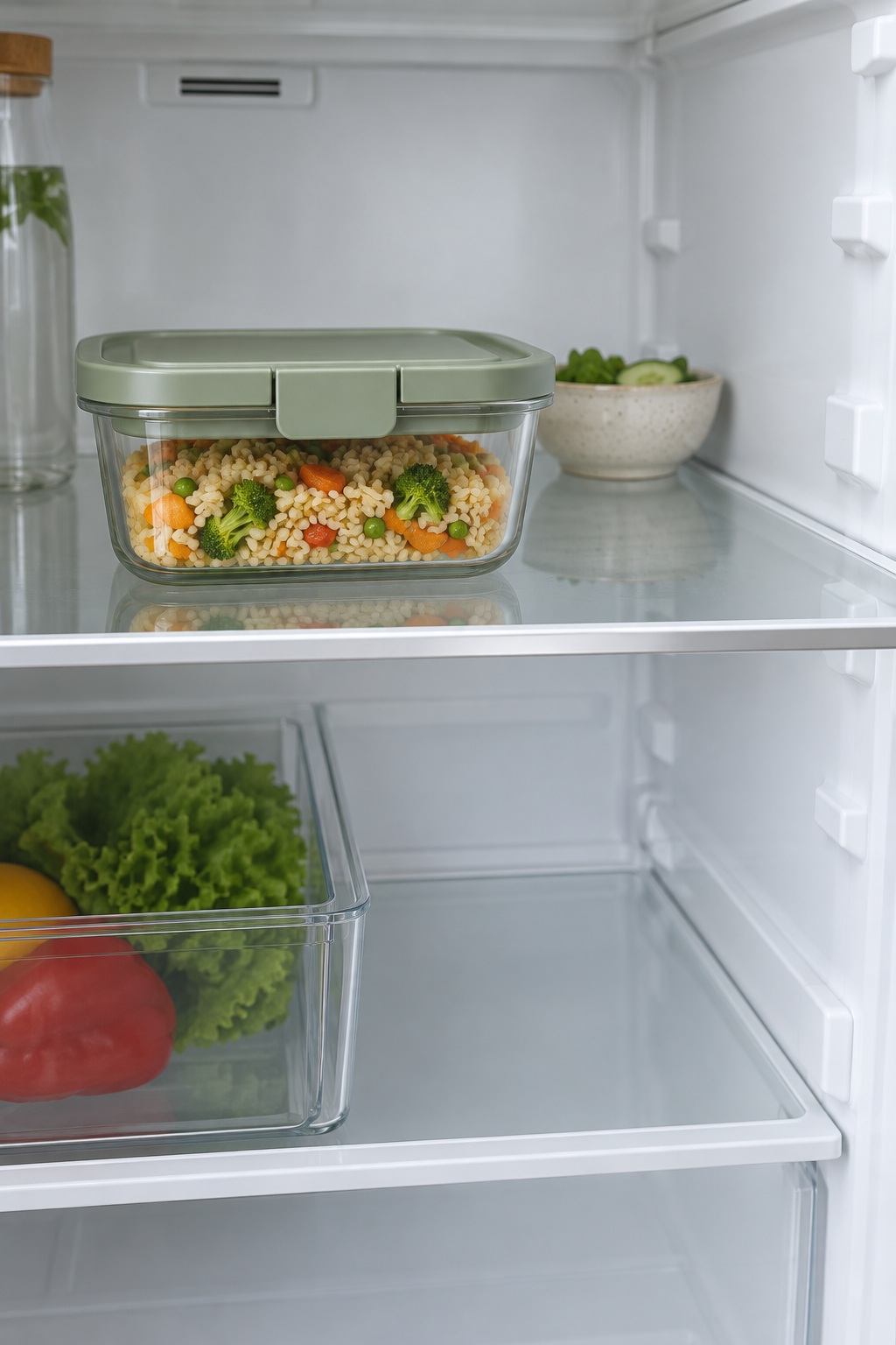 Glasbox mit salbeigrünem Deckel für eine Essensportion