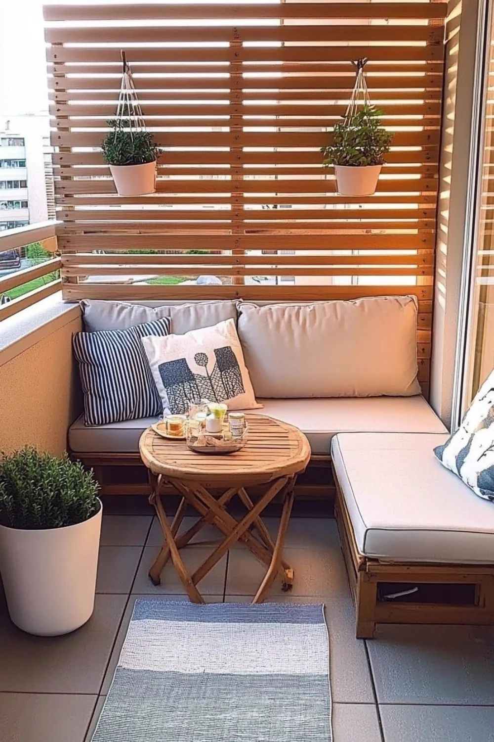 small balcony with seating area and plenty of storage space