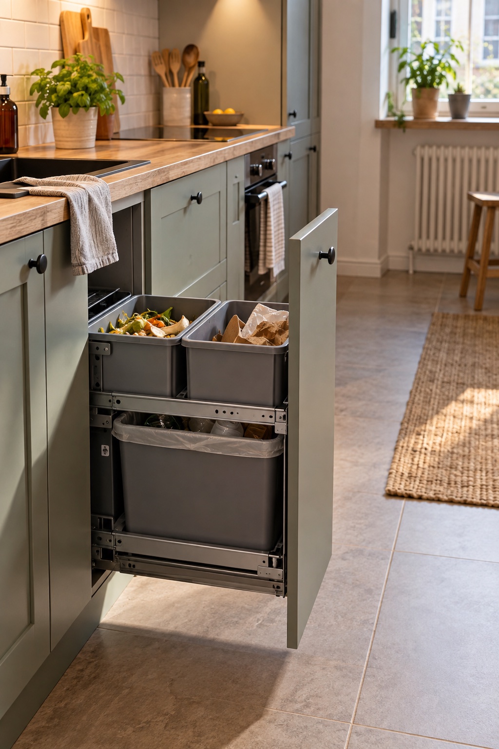 Schmaler Müllauszug in einem 30 Zentimeter breiten Küchenunterschrank