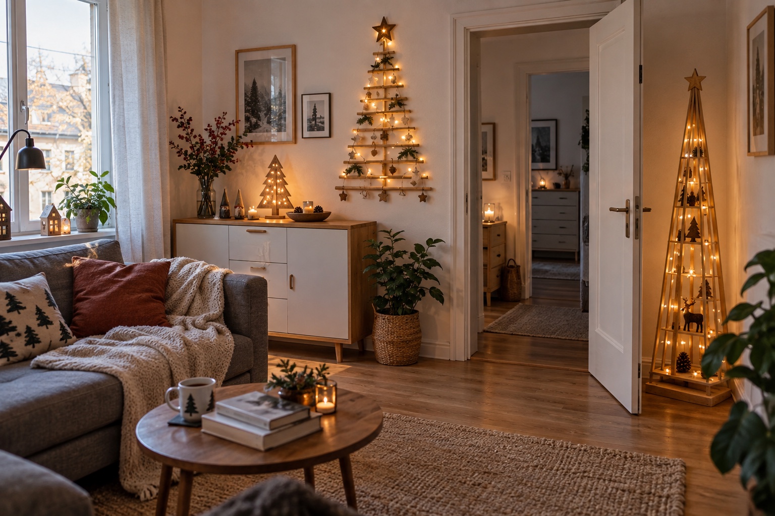 Weihnachtsbaum-Alternativen in einer kleinen gemütlichen Wohnung
