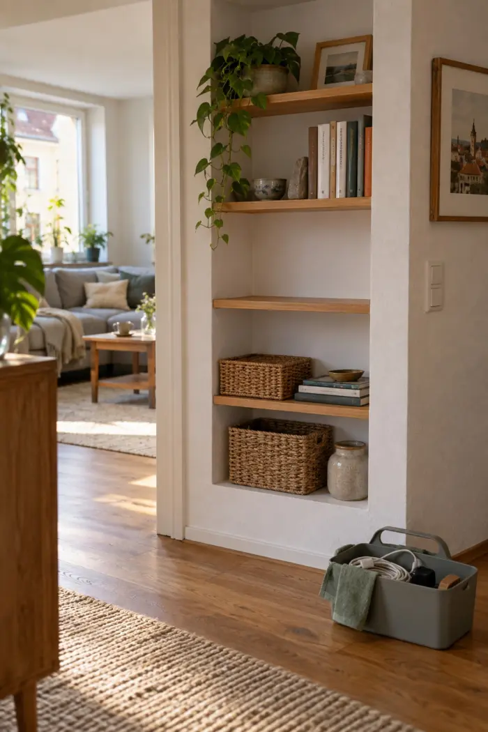 plane halbjährlich einen kurzen Nischencheck in kleine bewohnte deutsche Wohnung mit einer klar erkennbaren baulichen Nische